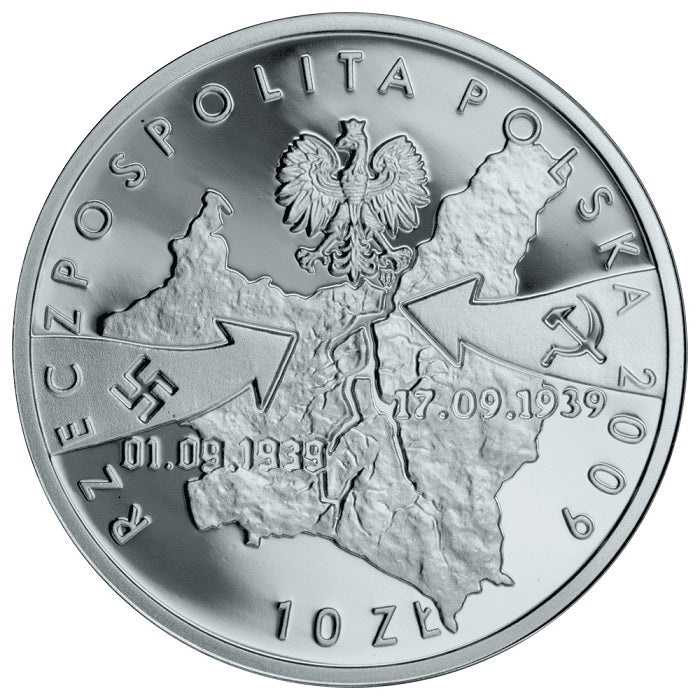 10 złotych 2009 - Wrzesień 1939 r. - Warszawa, Wieluń, Westerplatte