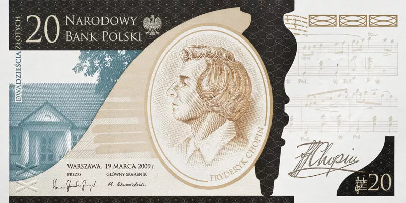 Banknot - 20 złotych 2009 - 200. rocznica urodzin Fryderyka Chopina