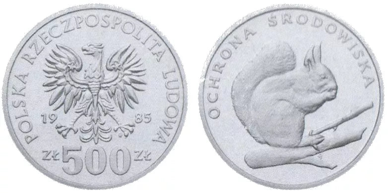 500 złotych 1985 - Ochrona środowiska - Wiewiórka