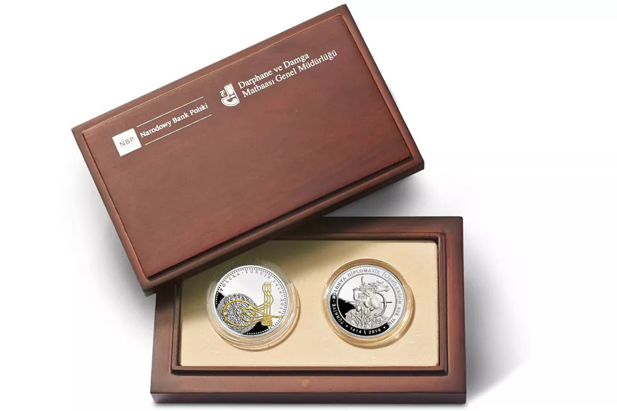 Zestaw 2 monet - 20 złotych + 50 TRY Turcja - 600 lat stosunków dyplomatycznych polsko-tureckich